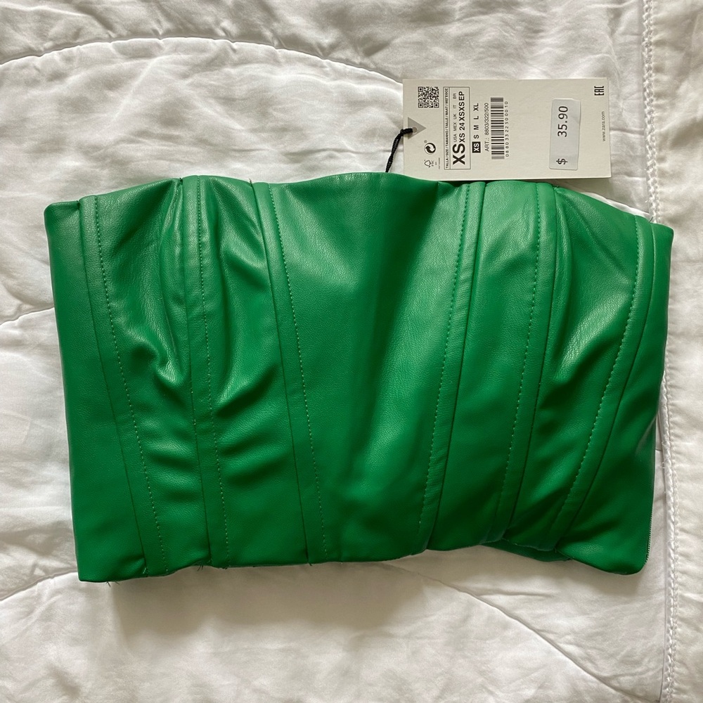 NWT Green Zara Leather Tube Top